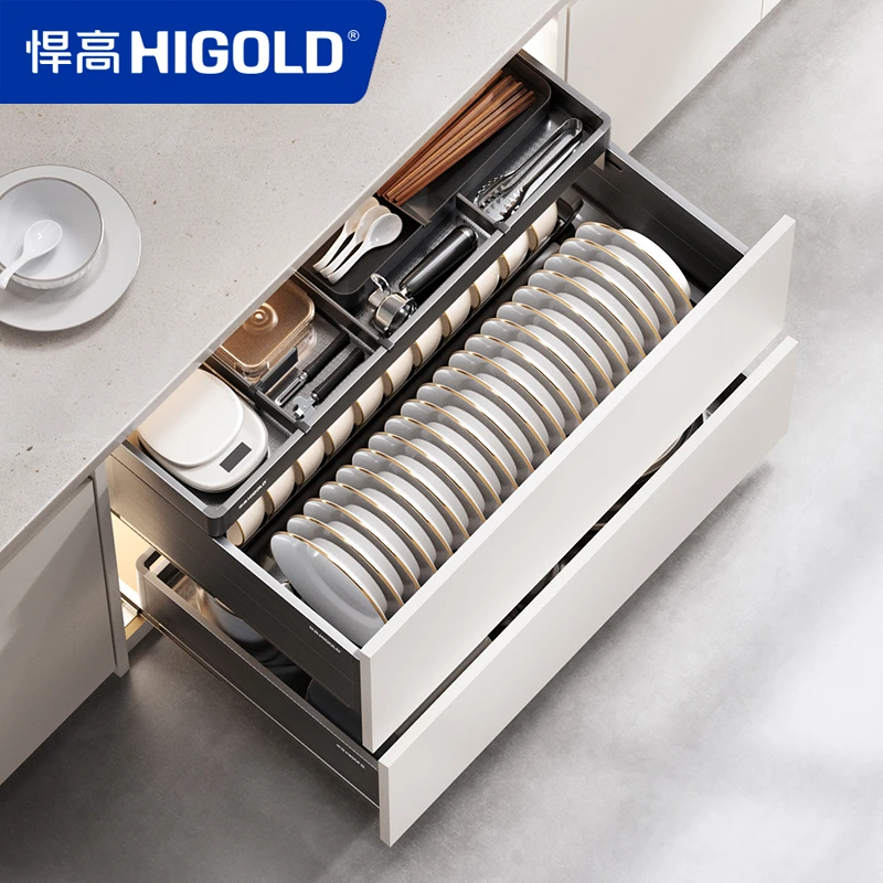 悍高K系列厨房橱柜拉篮抽屉式碗碟锅具收纳三层大容量厨房置物架