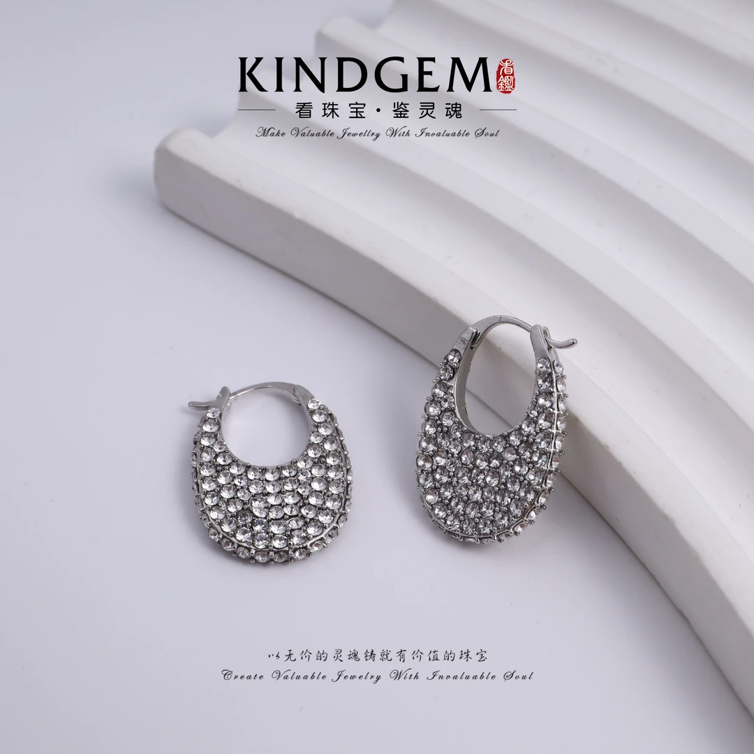 KindGem 银色轻奢重工镶嵌小包包耳饰 C-35484