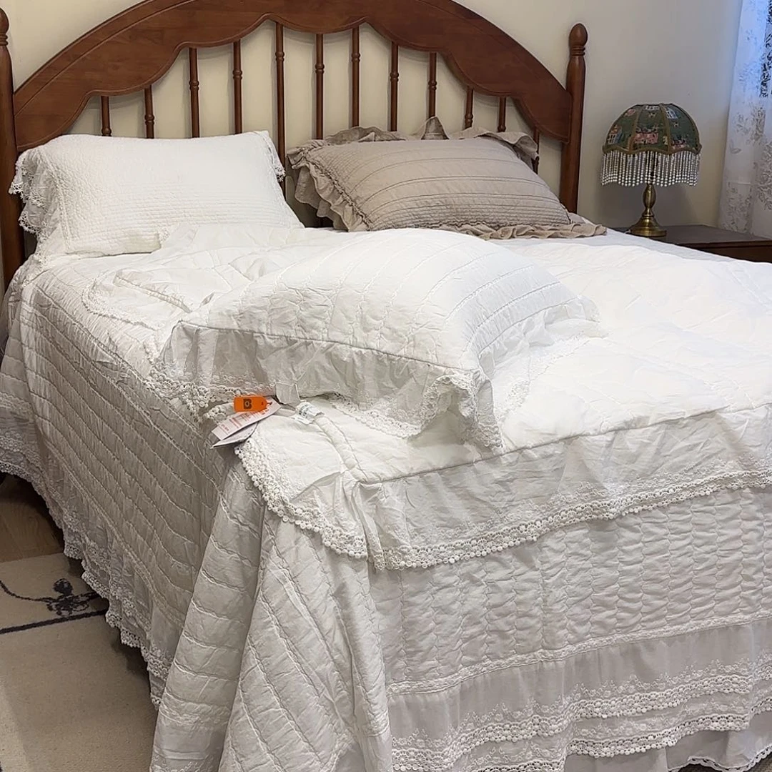 棉棉白色双层花边款四件套标准被套200*230