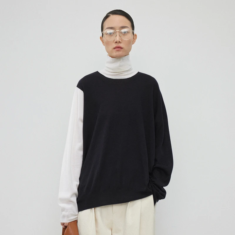 【LESSxSamuel】秋冬设计拼接高领毛衣女休闲简约针织衫2NB311560