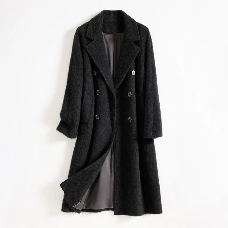 CR-山羊绒百搭中长款女大衣扣拉毛保暖纯经典双排外套801