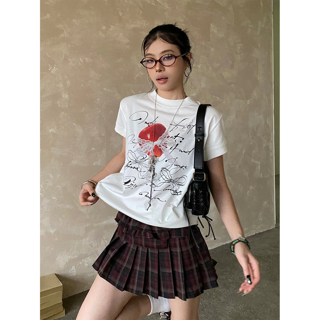 NOWANDHERE美式复古苹果图案索罗那T恤女boxy版型正肩显瘦上衣潮