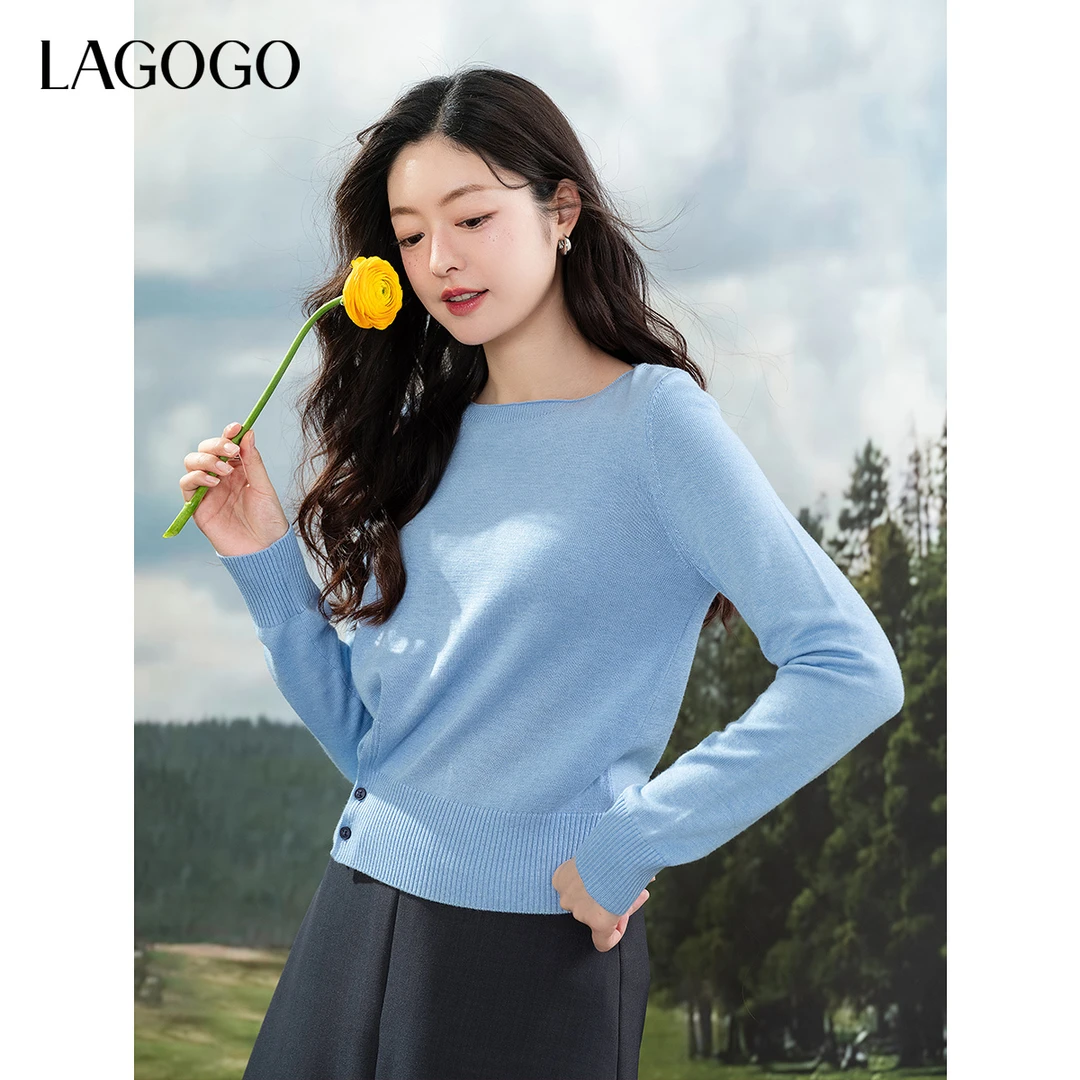 lagogo拉谷谷2025年新款显白舒适弹力多巴胺针织衫女OAMM432C23