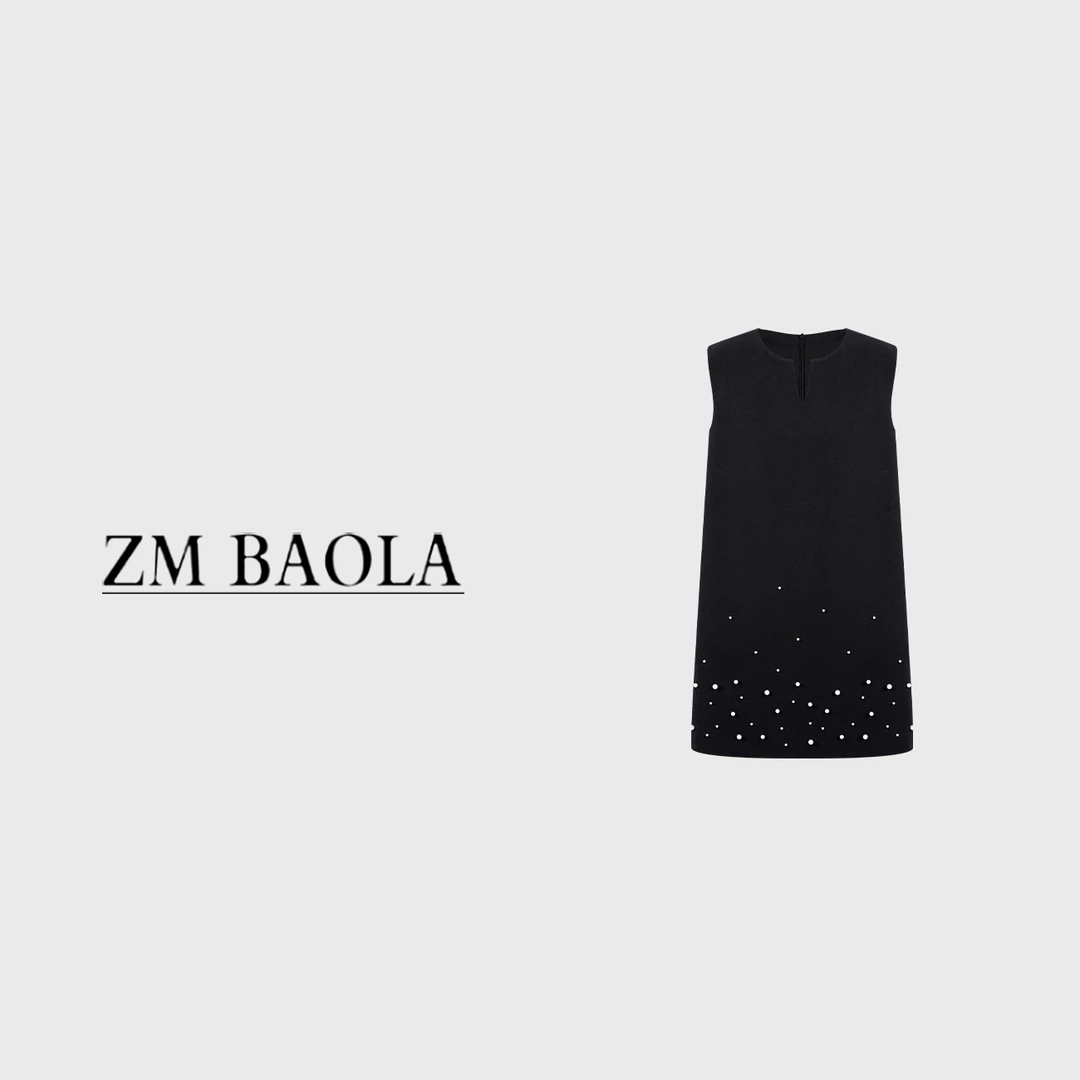 ZM BAOLA【黑调】简约优雅气质白色泡珠设计连衣裙BL3198-S2