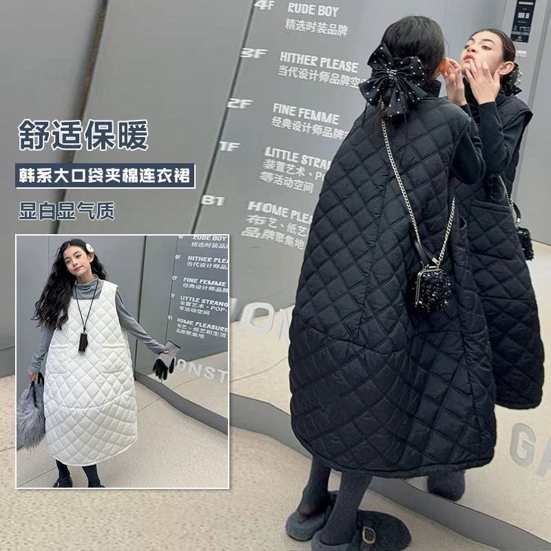 【酷哒仔】女童高级感穿搭夹棉加厚马甲连衣裙2025秋冬装中大童潮范