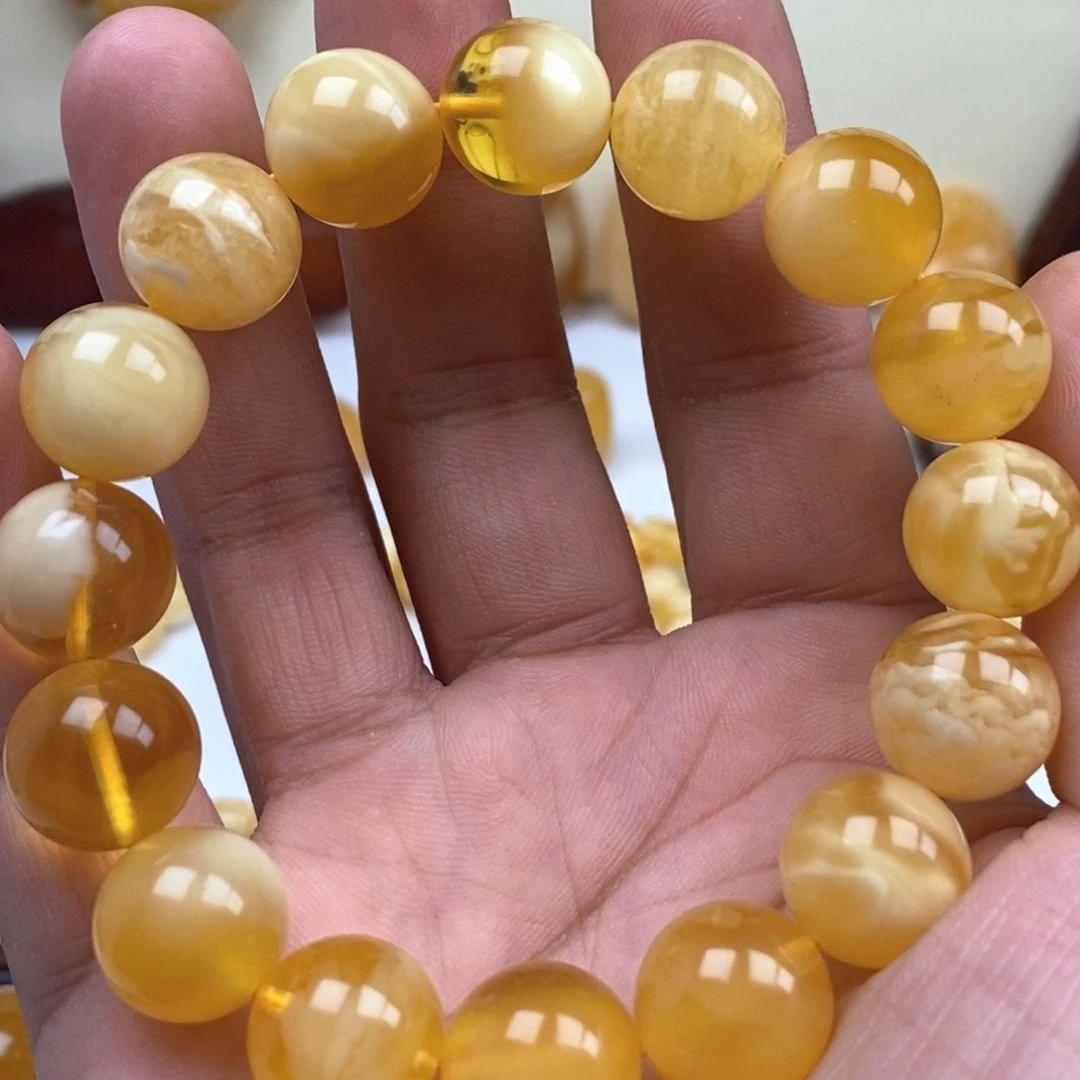 琥珀未镶嵌珠宝奇石蜜蜡13+圆珠手串