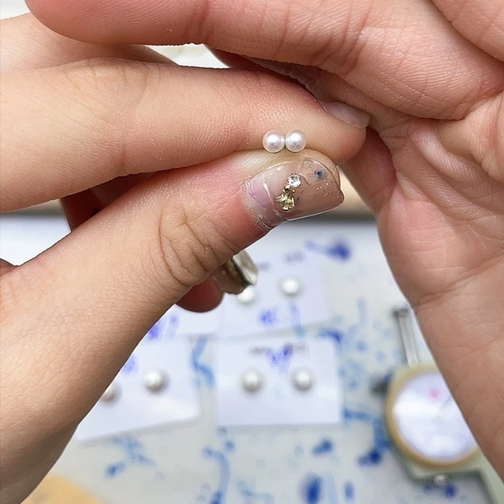 淡水珍珠耳饰银S925镶嵌稀*