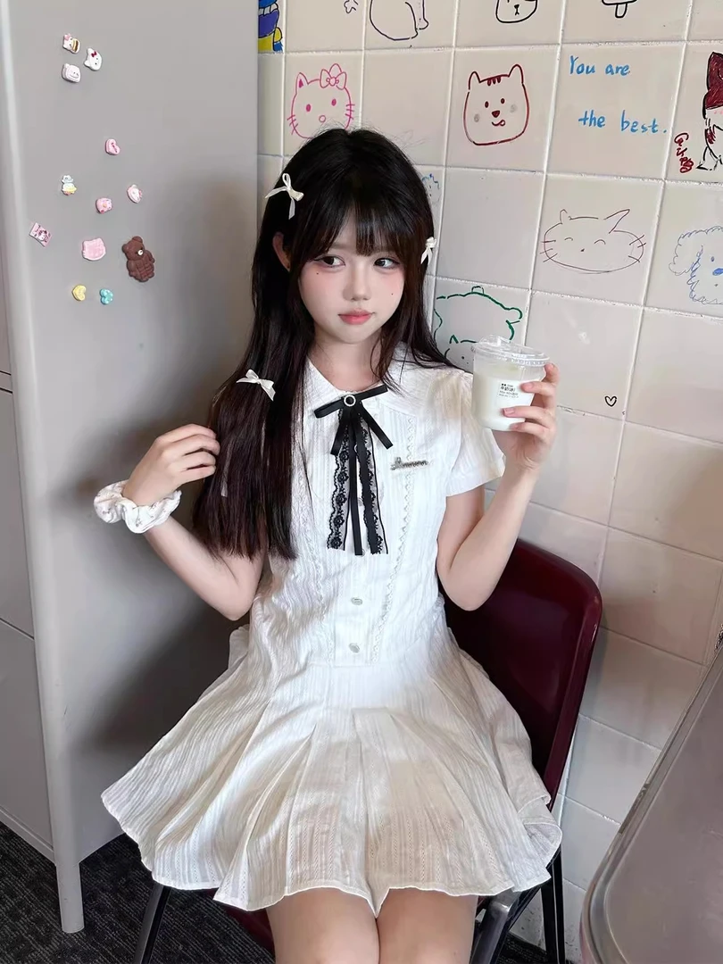 法式甜辣妹学院风连衣裙女夏季初恋温柔茶歇公主裙收腰百褶短裙子