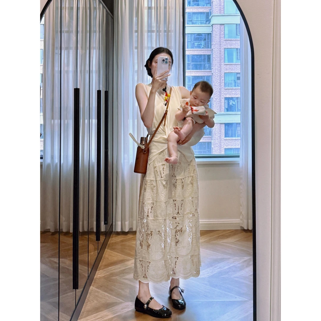 MARIE.COCO高级感不规则扭结吊带波西米亚镂空钩花蕾丝半身裙套装