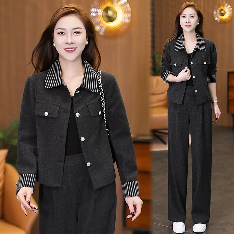 休闲风森系法式时尚套装春秋套装上衣宽松短款小香风