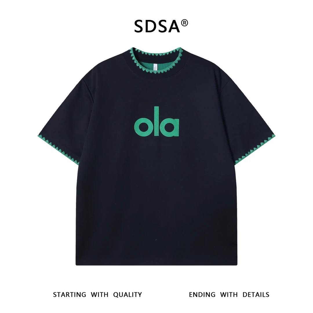 夏季高级感新款潮牌撞色缝线印花字母短袖T恤小众设计百搭上衣