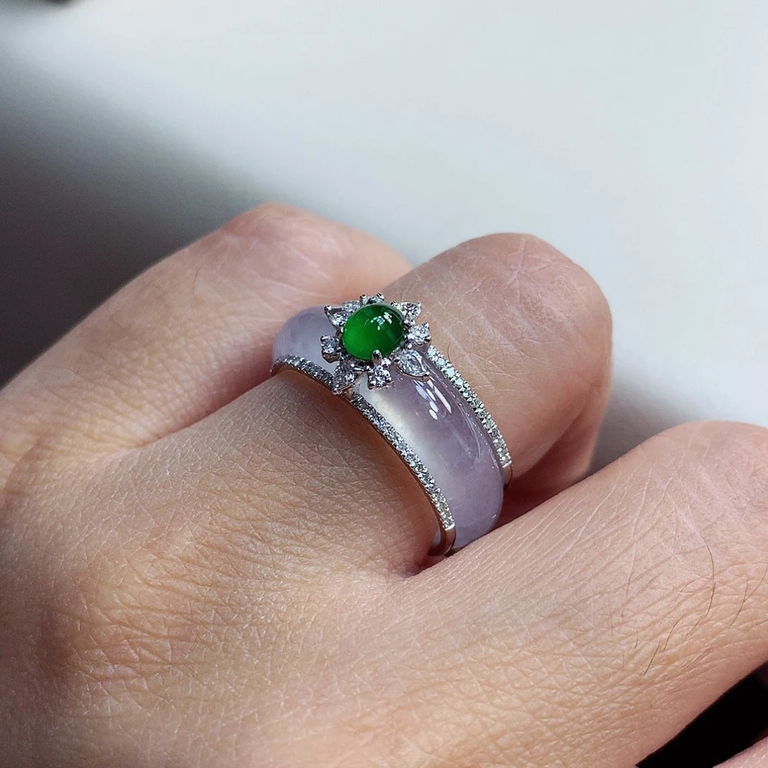 翡翠戒指18K金镶嵌13-14号一套