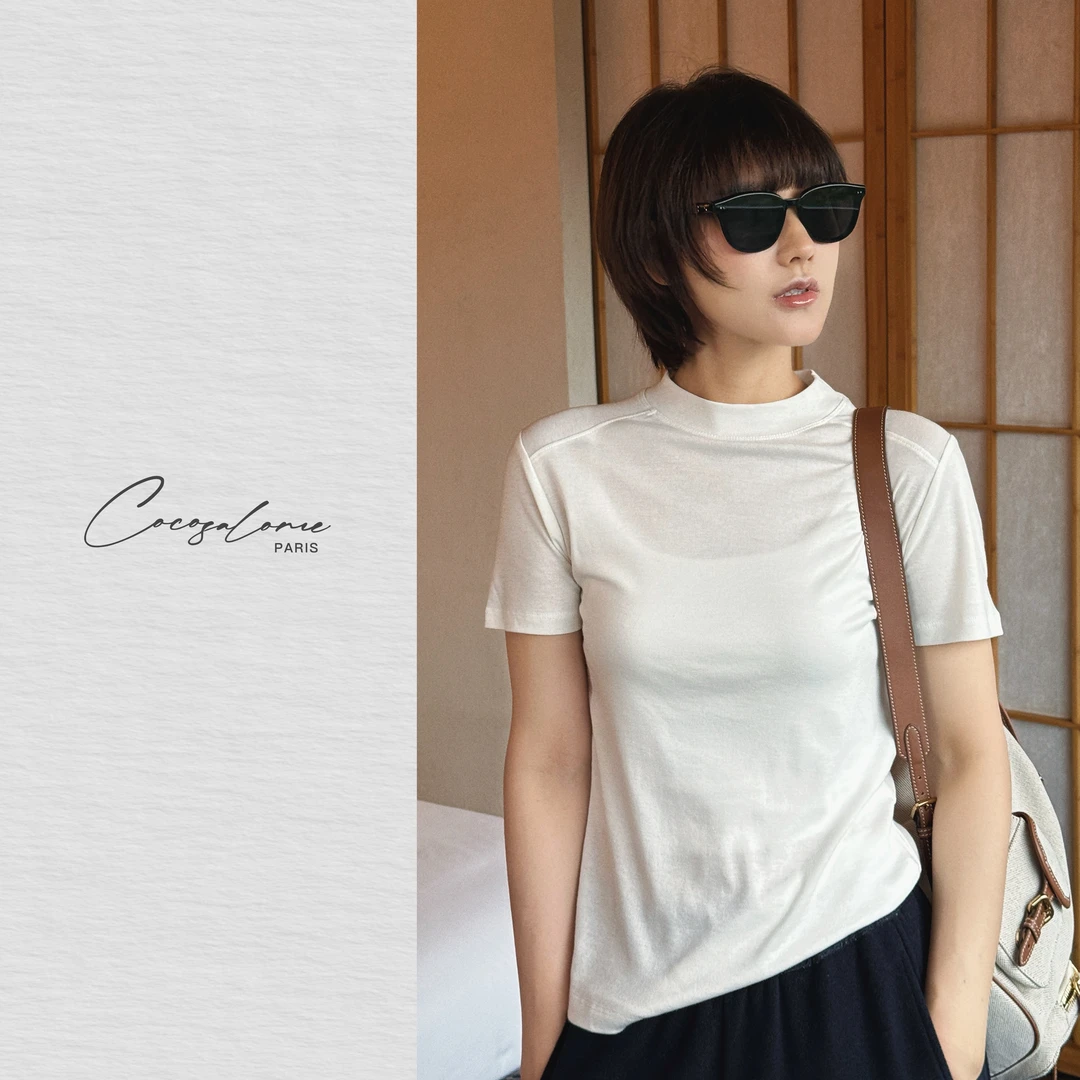 韩彬彬"调色盘"天丝+羊毛软糯亲肤极简百搭弹力短袖打底2741-4