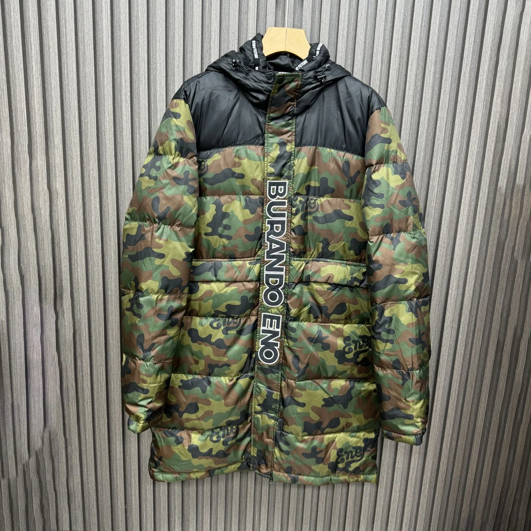 冬季新款百搭连帽中长款羽绒服修身休闲保暖外套迷彩服16002