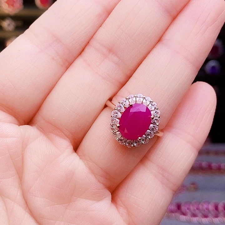 戒指红宝石银S925镶嵌