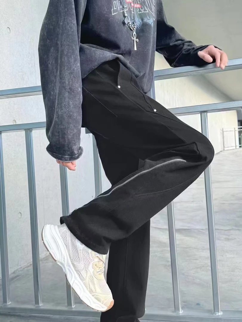 25春季新品潮牌渐变色做旧休闲裤男美式高街阔腿裤宽松直筒休闲裤