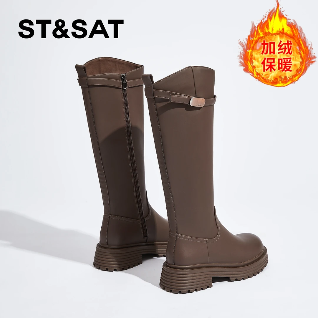 星期六加绒骑士靴英伦风厚底长筒靴女冬季爆款小个子高筒靴子长靴