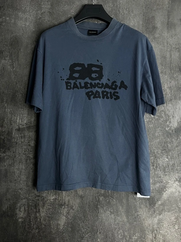 全新未使用 Balenciaga/巴黎世家 XS码*1/双b泼墨logo短袖/01302
