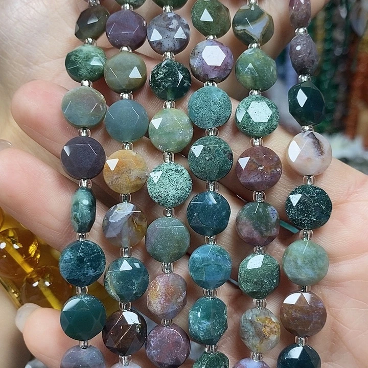 玛瑙/玉髓未镶嵌珠宝半成品天然绕玛瑙切面卡10mm一条