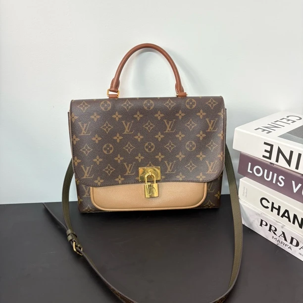 95新 LouisVuitton/路易威登 老花拼棕邮差手提斜挎包bb