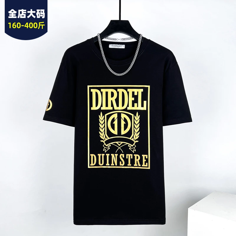 潮酷大码男士烫金印花薄款夏季短袖上衣显瘦遮肉透气吸汗体恤t7XL