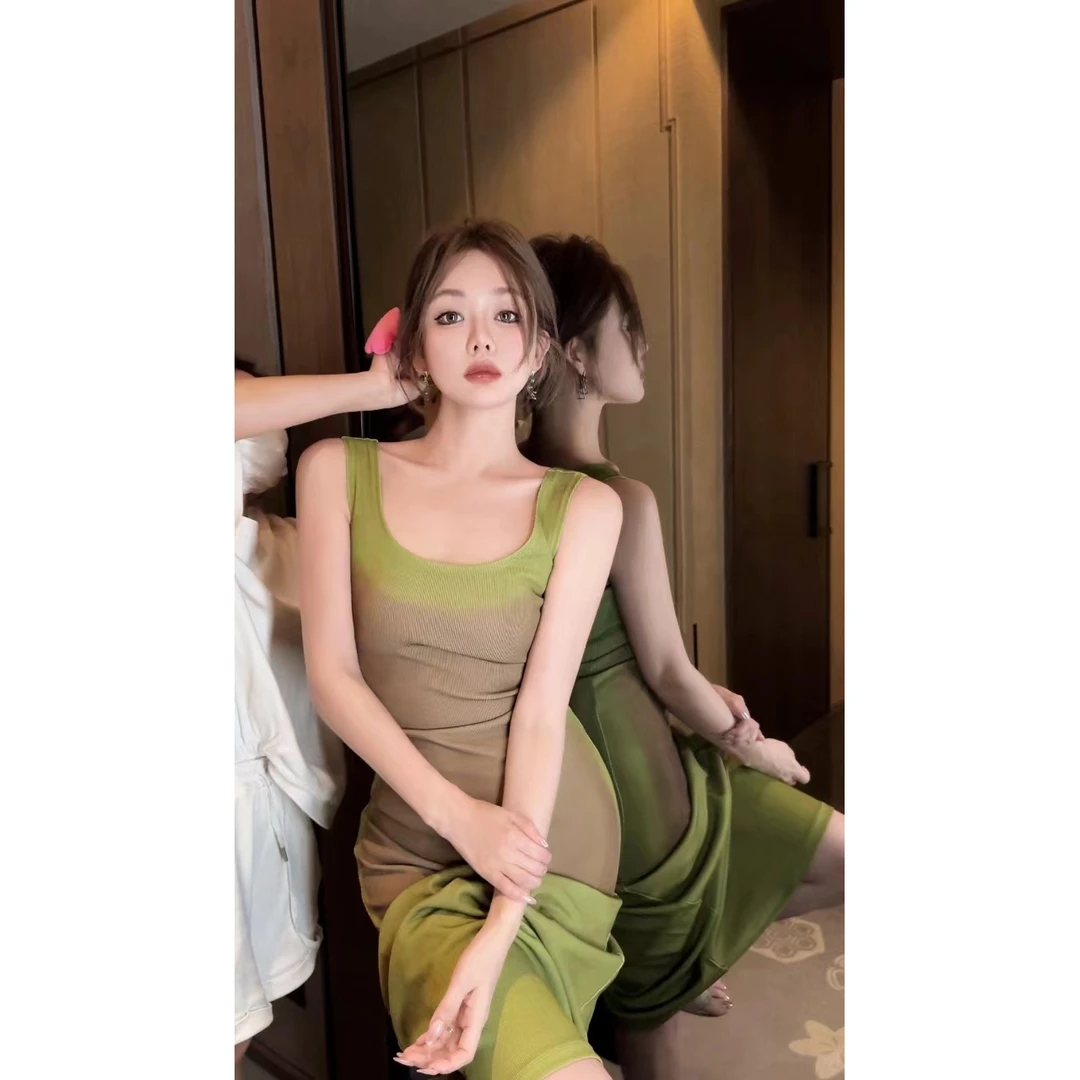 【只此青绿】国风千里江山图渐变针织连衣裙 LL240475