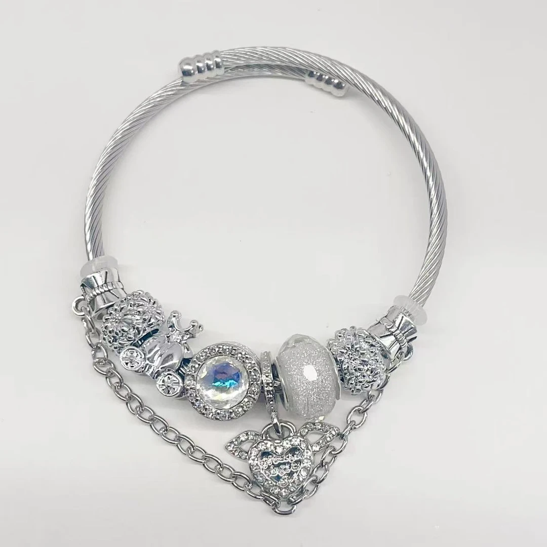 潘家风格天使之翼多拉银色手工合金DIY串珠可拆卸成品串镯编制