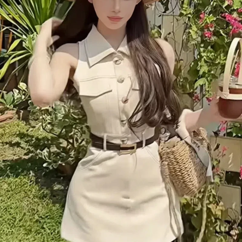 轻奢小众高级感女装2025夏季韩版设计感气质中高腰显瘦无袖连衣裙