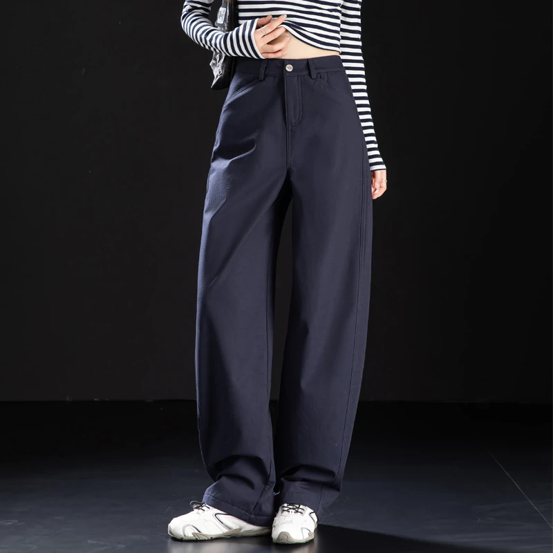 藏青色休闲裤女爆款2026新款春秋季高腰裤子宽松长裤直筒裤阔腿裤