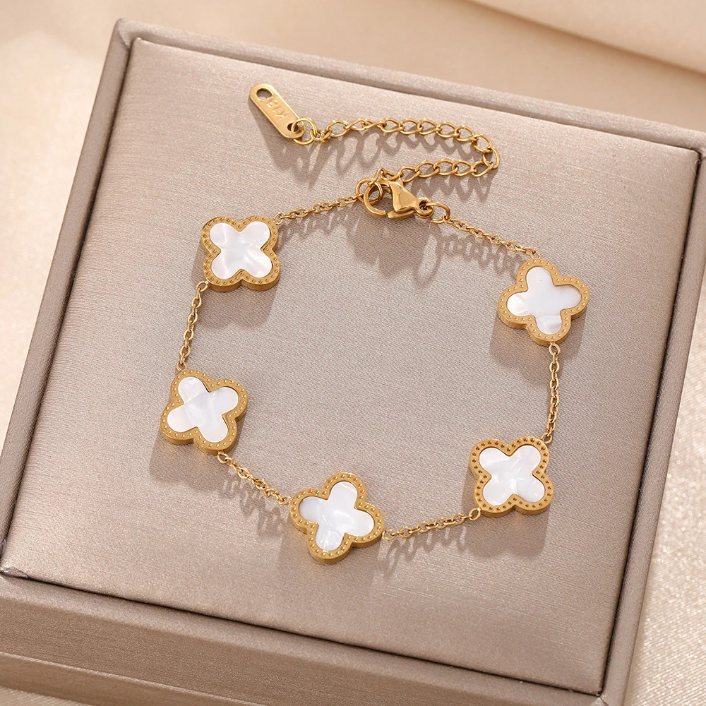 钛钢绒毛手链 女式手链手饰链简约好运新款四叶草女网红钛钢平贝