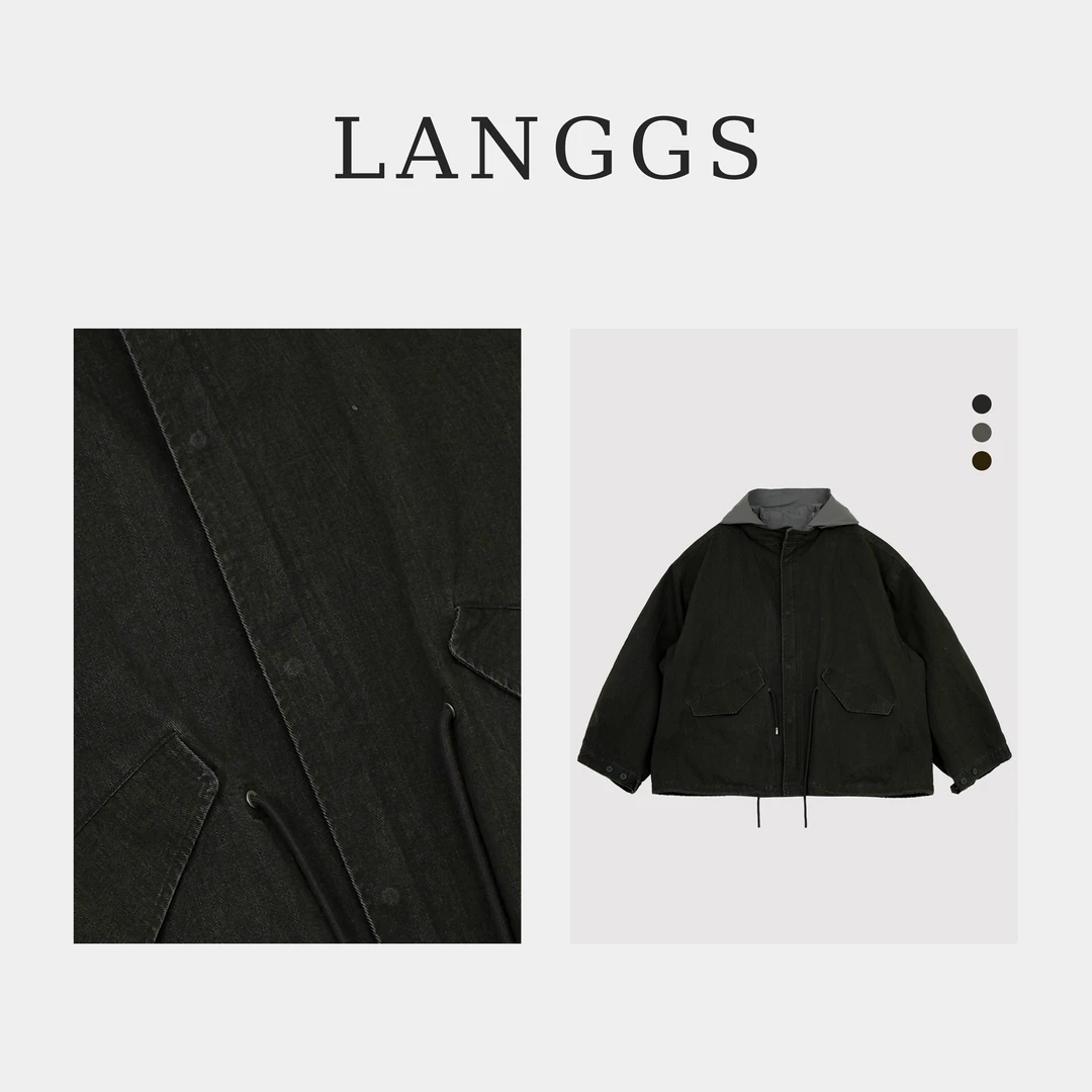 LANGGS&浪叔 秋季纯棉夹克外套假两件连帽外套-SY382