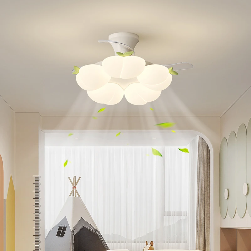 儿童房女孩风扇灯奶油风隐形电扇一体灯创意卧室房间吸顶灯具