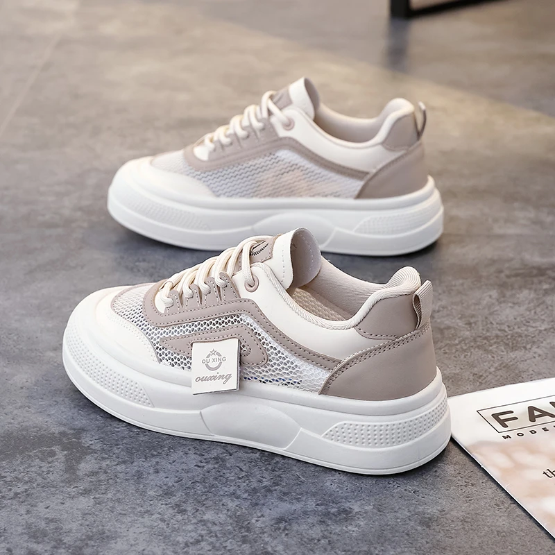 2025新款夏季网面透气女鞋时尚低帮板鞋平底运动休闲鞋ins潮板鞋