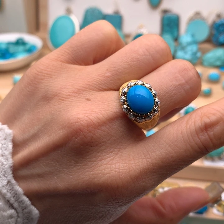 绿松石18K金镶嵌珠宝奇石