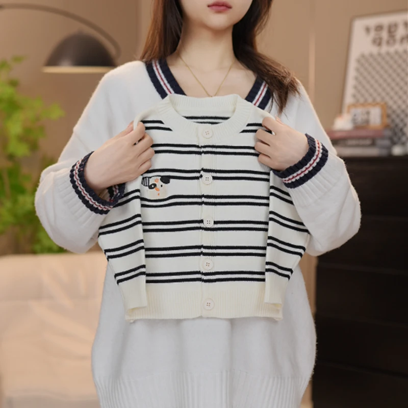 【豆豆熊】男童2025春季新款卡通条纹开衫百搭儿童春秋时尚针织毛衣