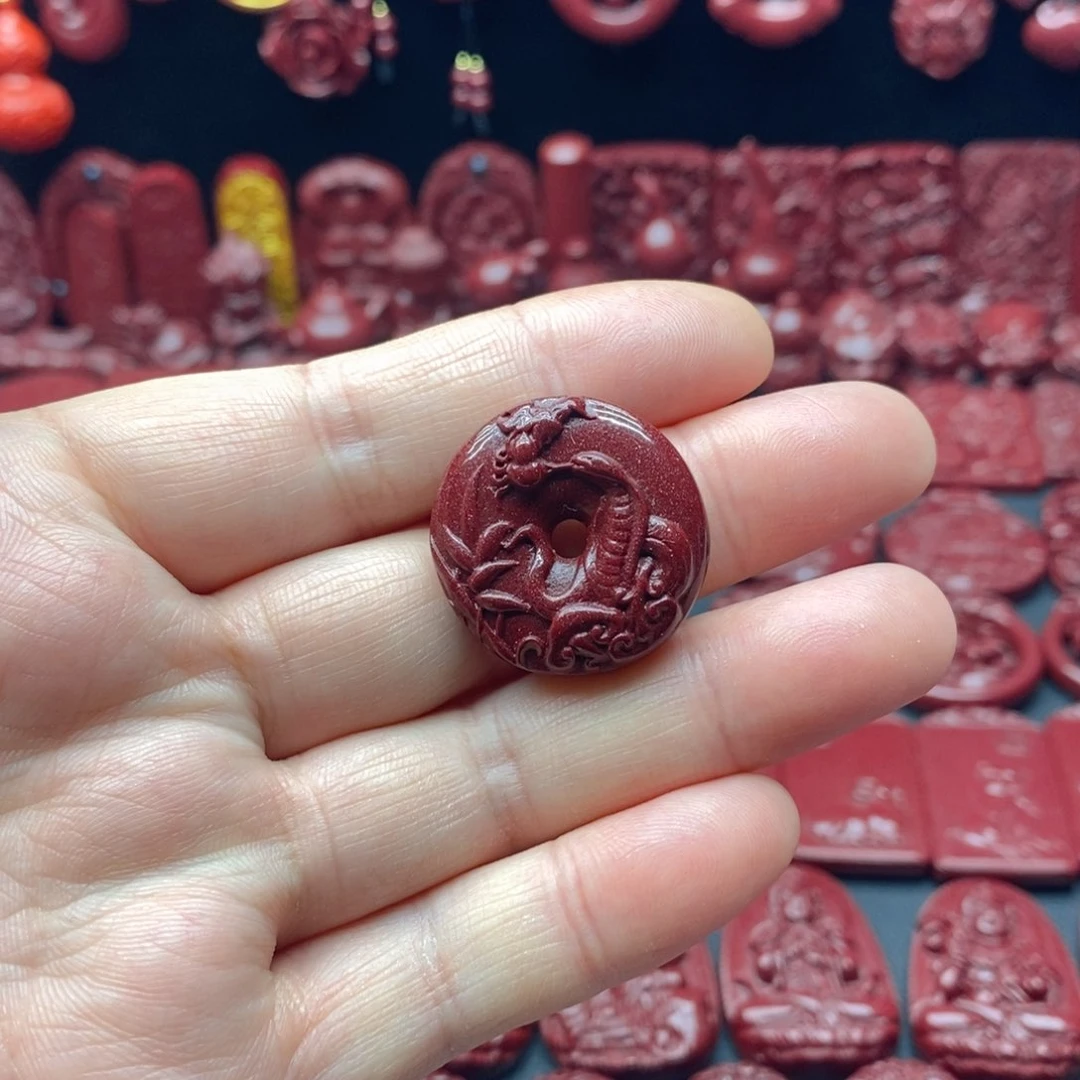 含辰砂工艺品朱砂生肖蛇平安扣