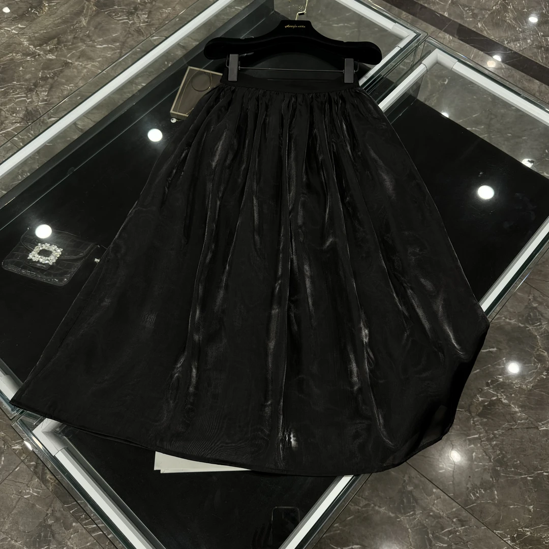 2025新款黑色流光纱垂感高腰网纱半身裙-25841