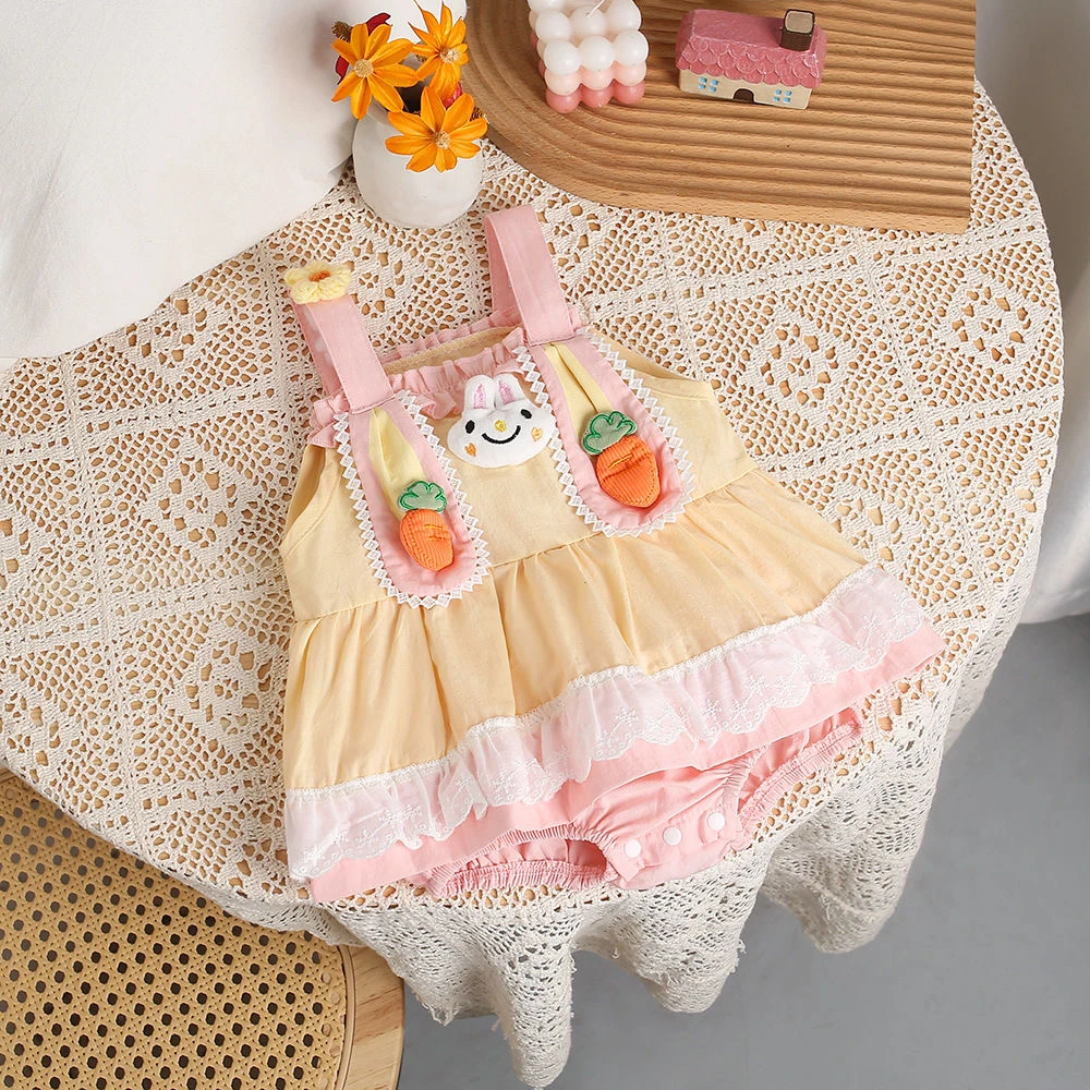 婴儿夏季卡通洋气吊带连体衣女宝宝夏装薄款衣服可爱超萌幼儿哈衣