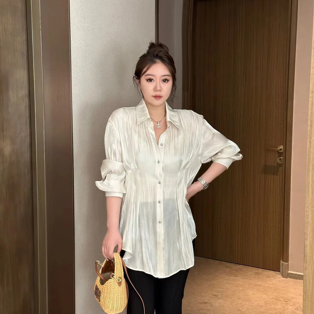 【琪琪推荐】大码女装''人鱼姬‘’小众收腰翻领显瘦衬衫T13341QL