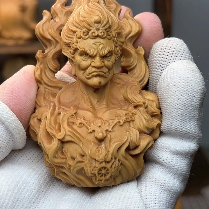 木黄杨木不动明王摆件八公分
