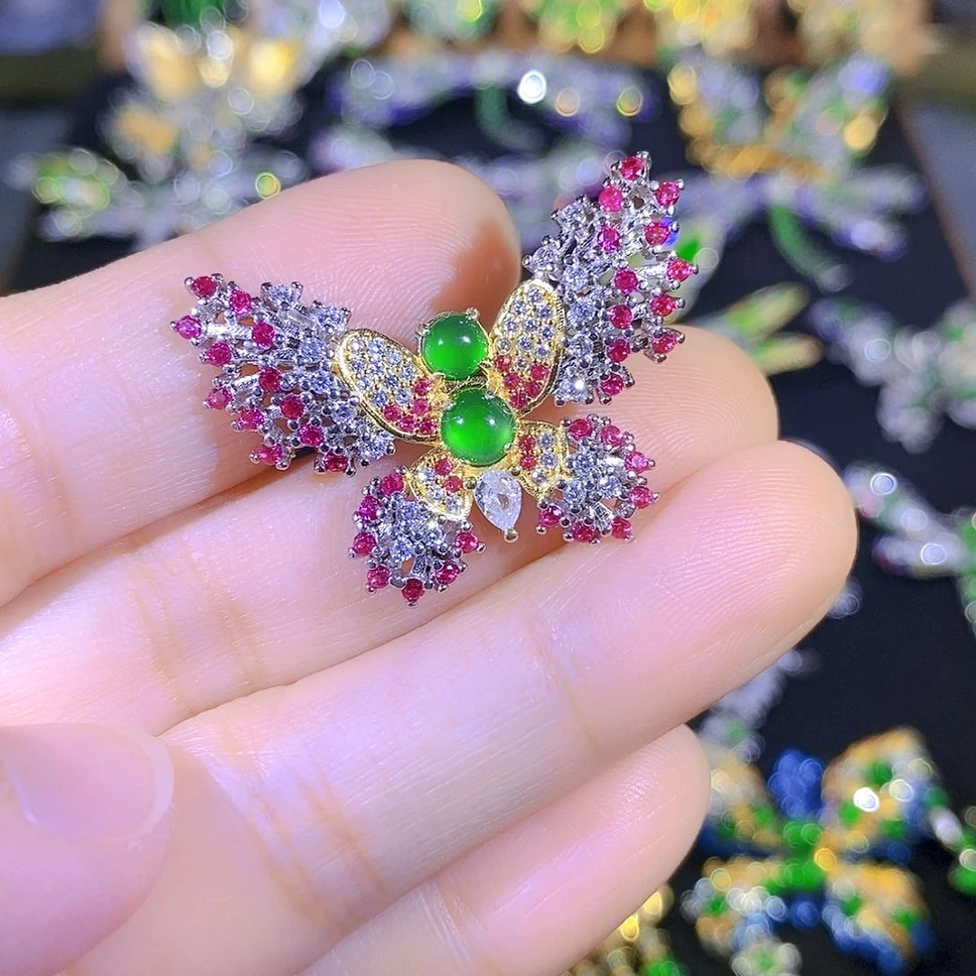 吊坠(不含链)银S925镶嵌翡翠