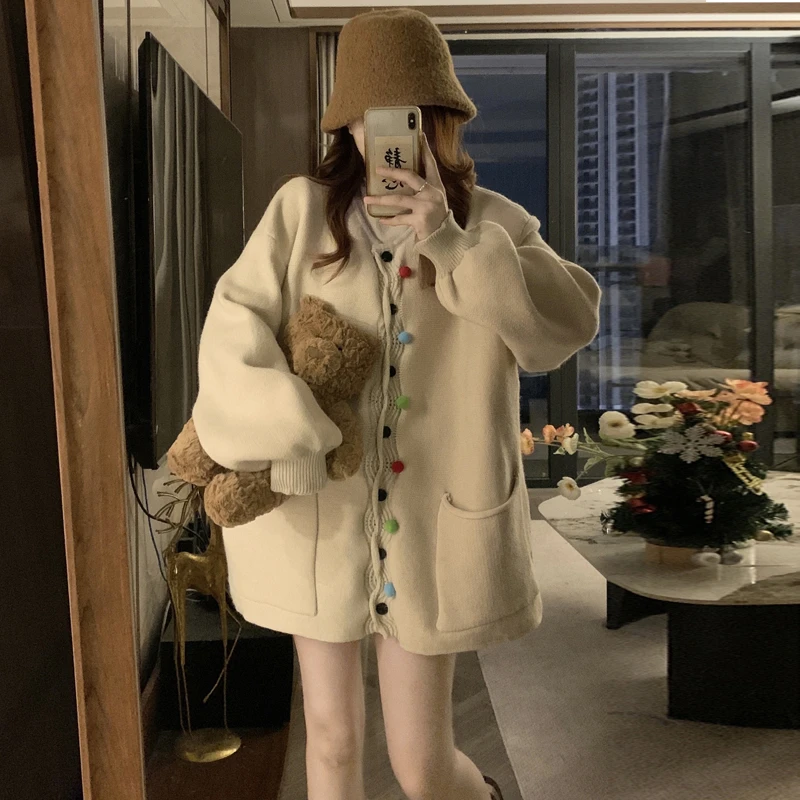 【甜甜】胖MM秋冬韩系毛衣厚外套女宽松百搭慵懒风针织开衫高品质