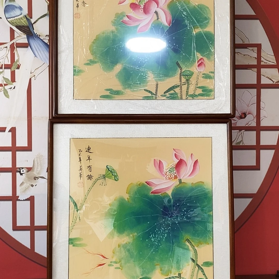 国画手绘国画作品带框62✖️62厘米包邮