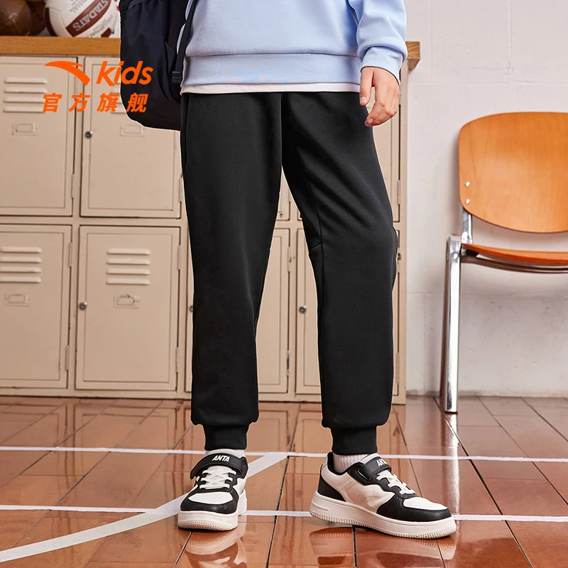 安踏儿童男大童针织运动长裤2025冬款上新舒适保暖青少粘加绒裤子