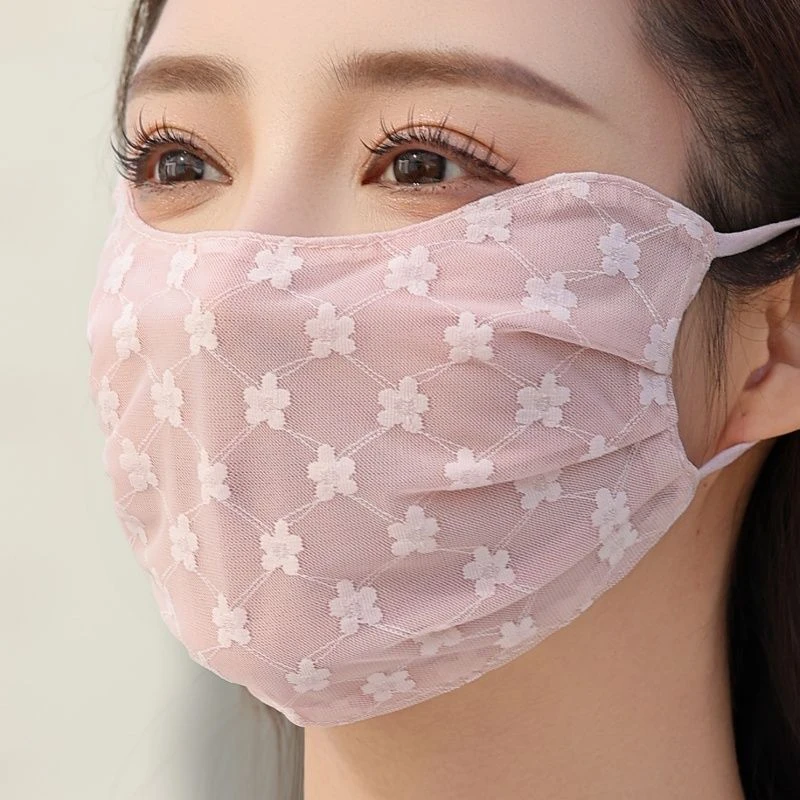 加大蕾丝防晒口罩女春夏洋气面纱薄款透气户外护脸提花防粉尘面罩