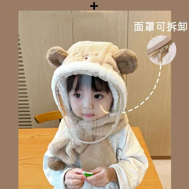 宝宝帽子加厚女童围脖儿童面罩围巾头帽一体防风冬季护耳保暖
