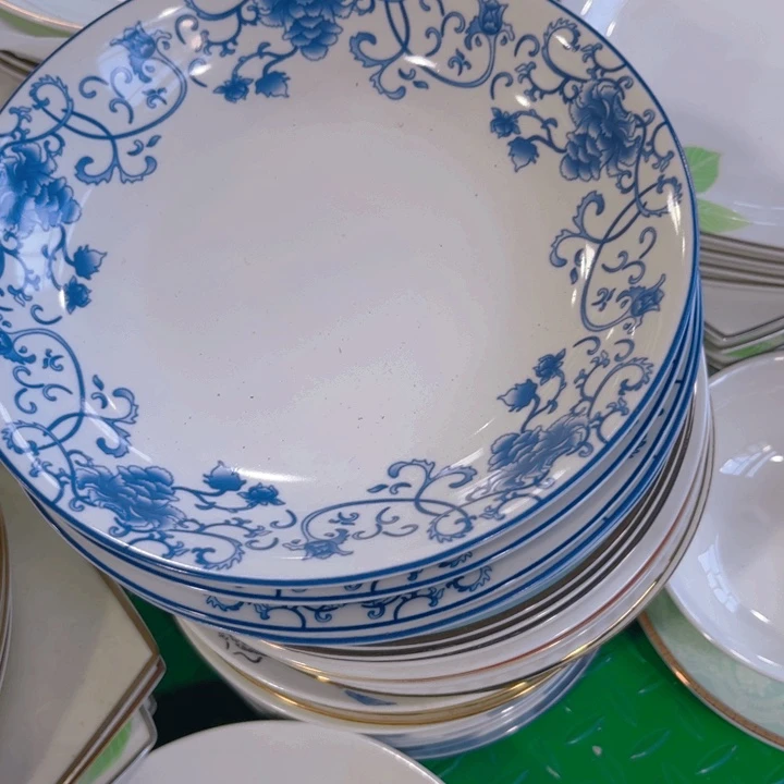 瓷片青花八寸深盘五个微瑕