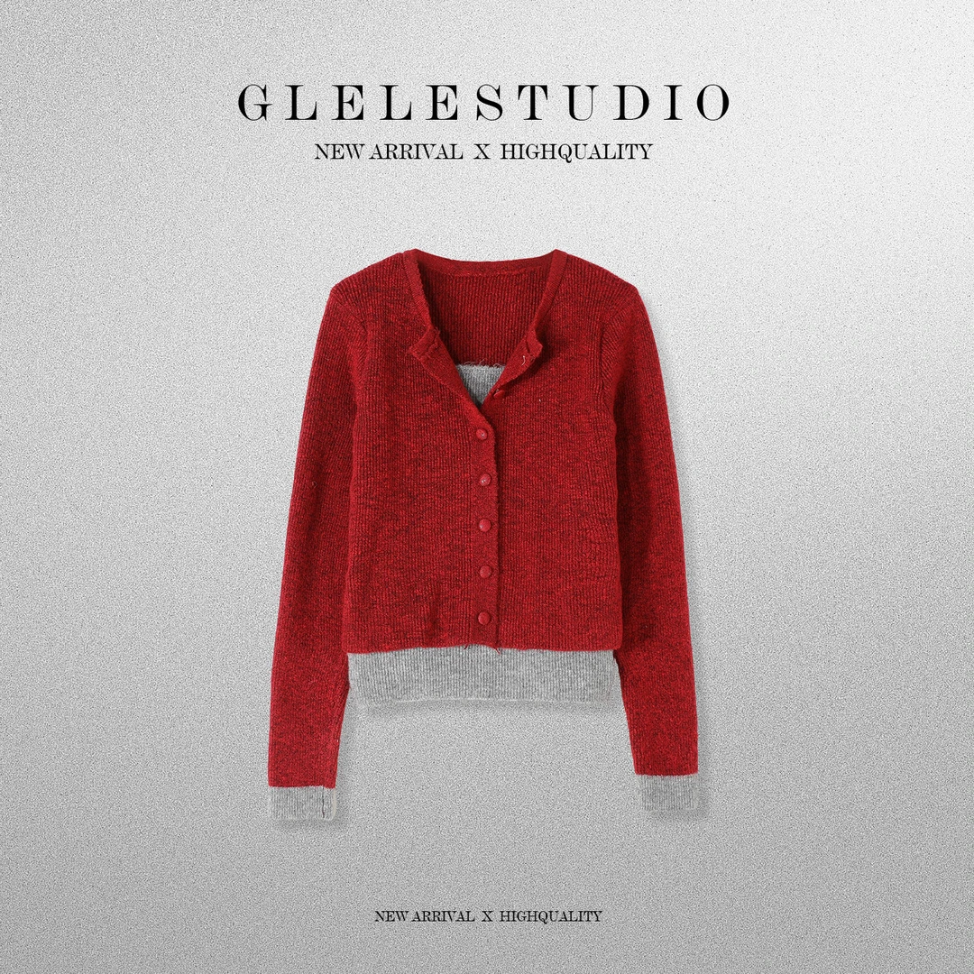 Glele私服「双拼毛衣」时尚百搭修身假两件撞色毛衣