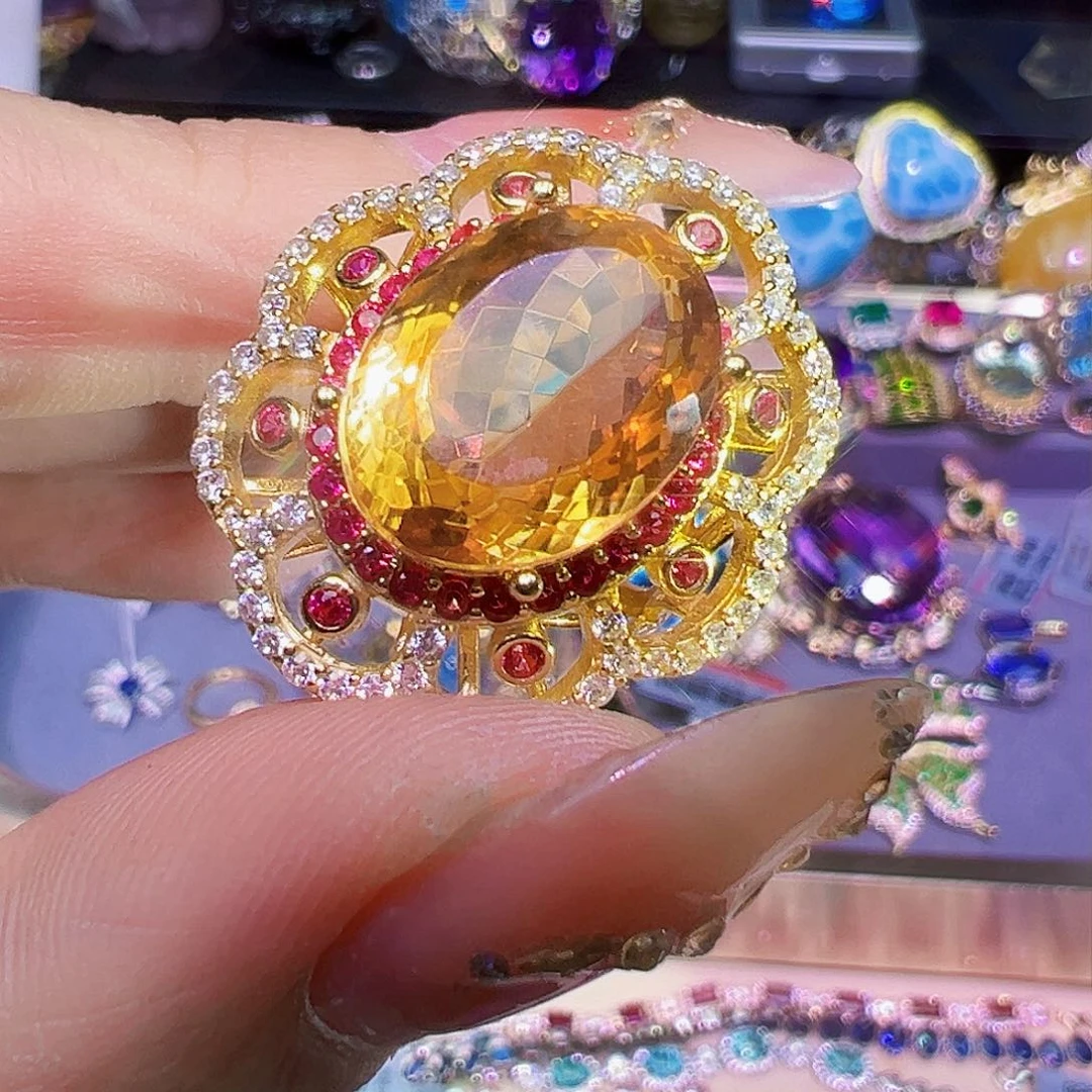 黄水晶银S925镶嵌黄晶