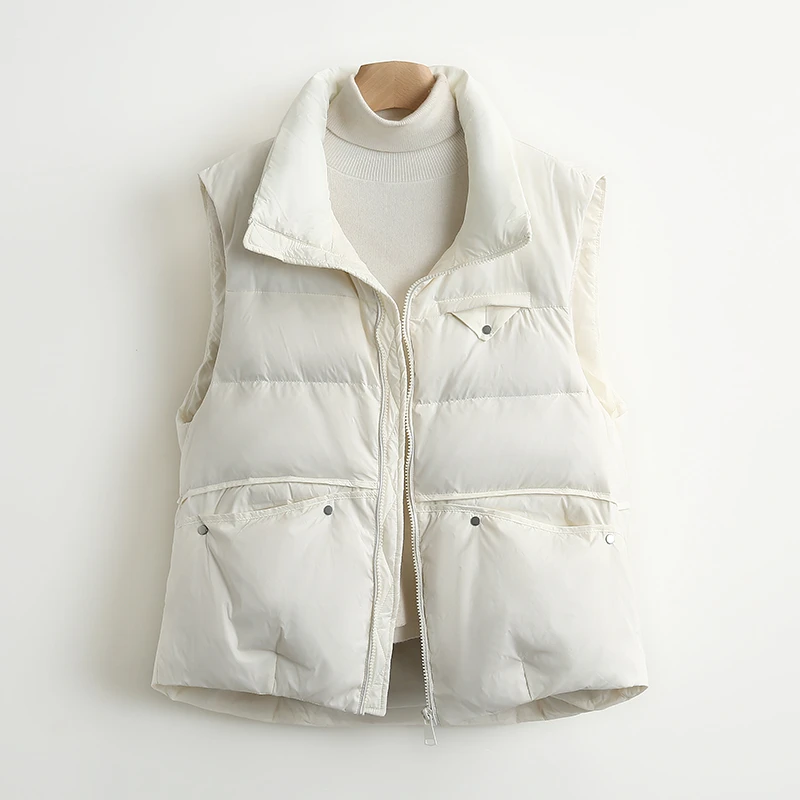 【伍莎-自营】修身纯色立领外搭短款羽绒服马甲#RCH48H005